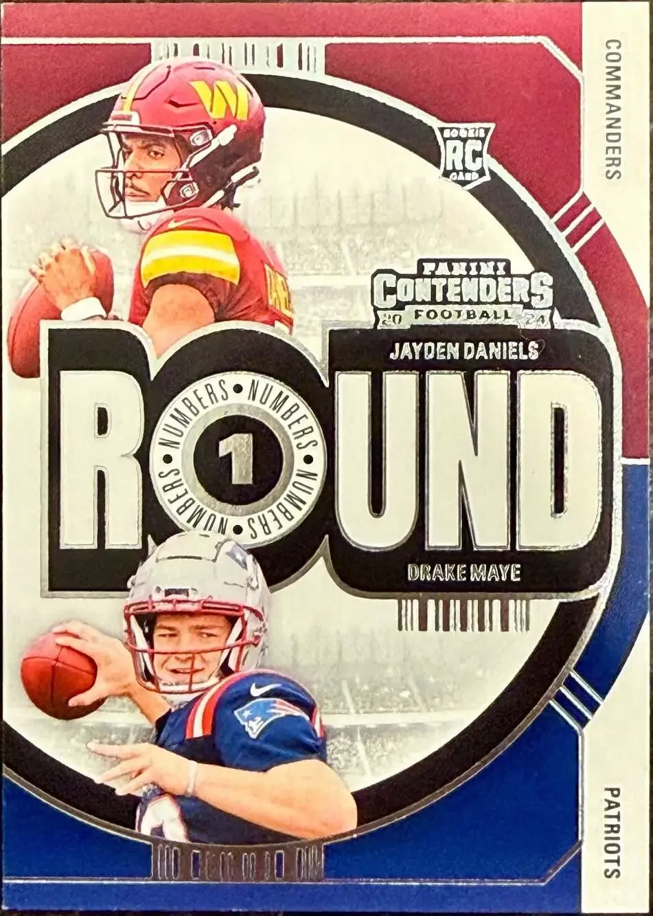 Jayden Daniels & Drake Maye Rookie Card 2024 Panini Contenders Round Numbers #1